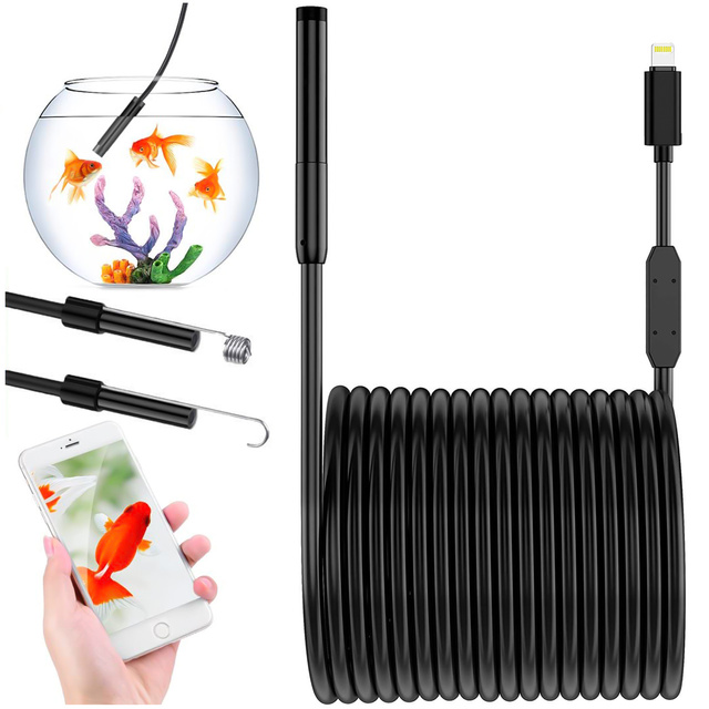 Alogy Duo Cam Endoskop Kamera inspekcyjna endoskopowa 1920 Full HD Lightning do iPhone, USB-C, micro USB 3m 8mm czarna