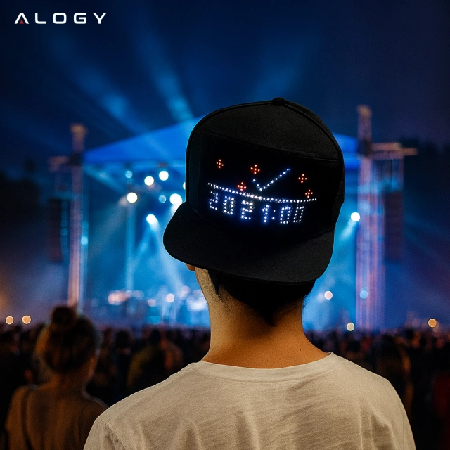 Czapka z daszkiem z oświetleniem LED RGB Piksele bluetooth Alogy PixelCap™ led telefon komórkowy sterowana aplikacją pixel Czarna