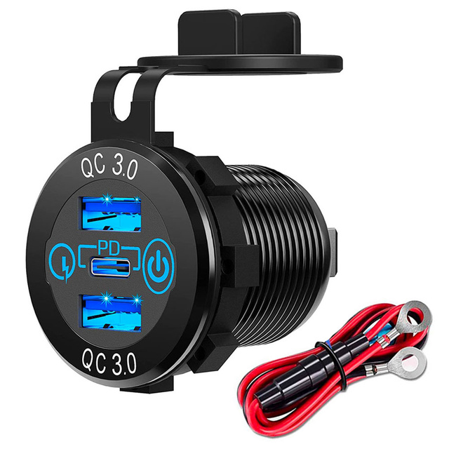 Alogy Ładowarka samochodowa LED gniazdo Mini Car Charge konektory Alogy 2x USB QC 3.0 + USB-C 60W