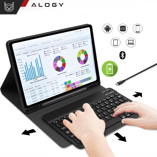 Etui z klawiaturą z miejscem na rysik do Samsung Galaxy Tab S9 FE 10.9" Alogy Keyboard Case Czarne + Szkło