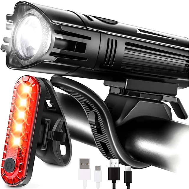 Alogy Lampka rowerowa 2w1 przód + tył wodoodporna IPX4 LED przednia tylna USB światło oświetlenie rowerowe zestaw lampek