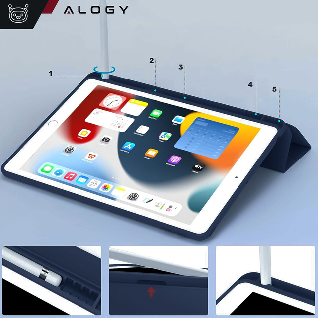 Alogy Etui na tablet Cheap Book Cover TPU + Pencil Space do Apple iPad 10.2 7/8/9Gen 2019/2020/2021 Granatowe