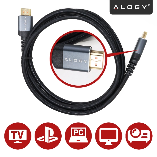Kabel HDMI 2.1 Alogy 1m 4K 8K PREMIUM MIEDŹ ULTRA High Speed 60Hz 48GBps Czarny