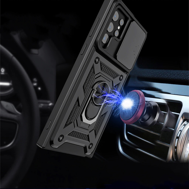 Alogy Etui na telefon obudowa z osłoną aparatu Camshield Stand Ring do Samsung Galaxy S22 Ultra Czarne