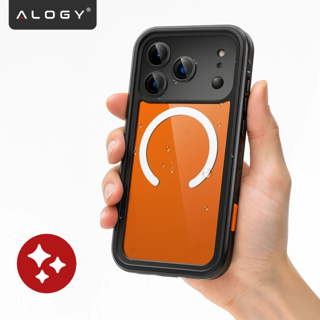 Etui Wodoodporne do Apple iPhone 17 Pro 6,3", Pancerna Obudowa 360° z Przezroczystym Tyłem, Kompatybilna z MagSafe, Alogy HydroArmor™ IP68 Case – Czarne