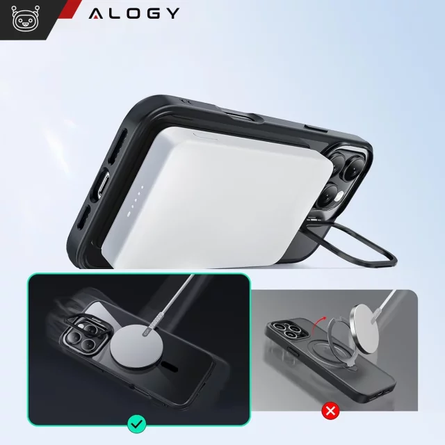 Alogy Etui hybrydowe ochronne do Apple iPhone 16 Pro KickStand Hybrid Case z podpórką do MagSafe Czarne