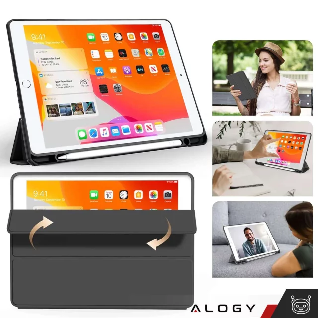 Etui do Apple iPad 10.2 9 gen 8/7 2021/2020/2019 Smart Pencil Case Alogy TPU obudowa na tablet z miejscem na rysik Czarne