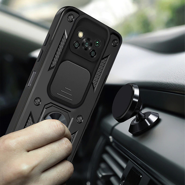 Alogy Etui na telefon obudowa z osłoną aparatu Camshield Stand Ring do Poco X3 Pro / NFC czarne