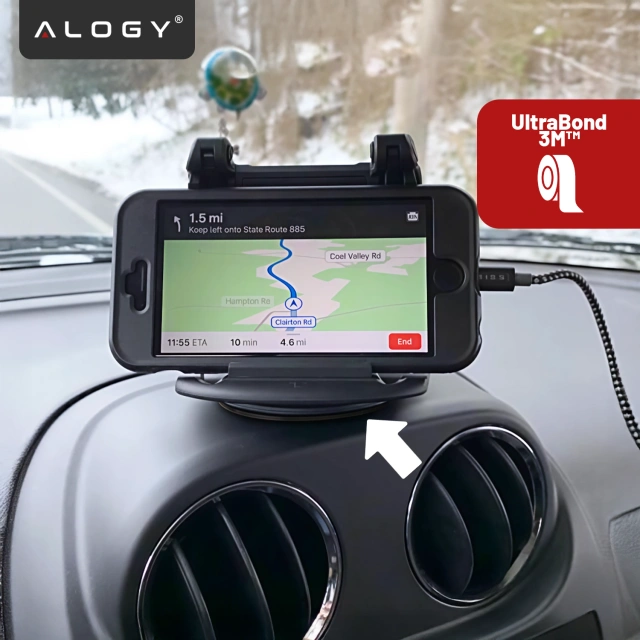 Uchwyt samochodowy na telefon GPS do 6.5" – montaż na kokpit i deskę rozdzielczą, obrót 360°, stabilny i regulowany – Alogy DriveMount™ Czarny