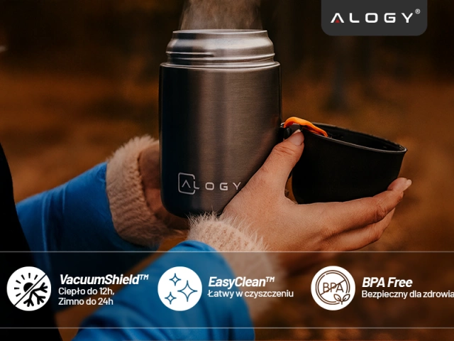 Alogy Termos obiadowy na jedzenie zupe dla dzieci 700ml ze stali nierdzewnej + składana łyżeczka termiczny szary