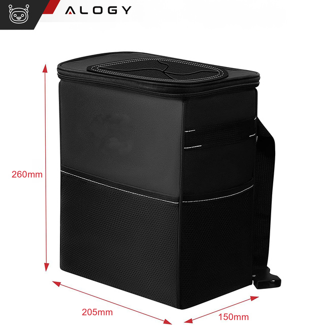 Alogy Samochodowy kosz na śmieci Organizer mini śmietnik na zagłówek fotel auta do samochodu czarny 8l torba termiczna