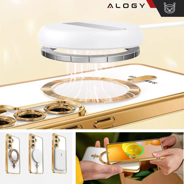 Etui do Samsung Galaxy S25 Alogy LuxeShield™️ Glamour Luxury Ring obudowa z osłoną aparatów Złote + Szkło