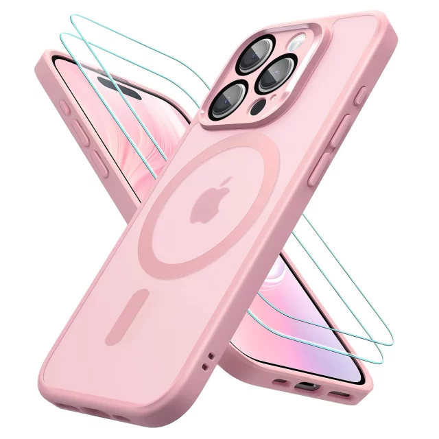 3w1 Zestaw Etui Hybrydowe + Szkło do Apple iPhone 16 Pro obudowa ochronna Hybrydowe MagSafe z ochroną obiektywu case + 2x Szkło hartowane ochronne na telefon Alogy 3in1 Case Pack Różowe