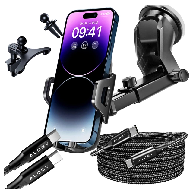 Alogy 3w1 Uchwyt samochodowy na szybę do kratki na deskę rozdzielczą Czarny