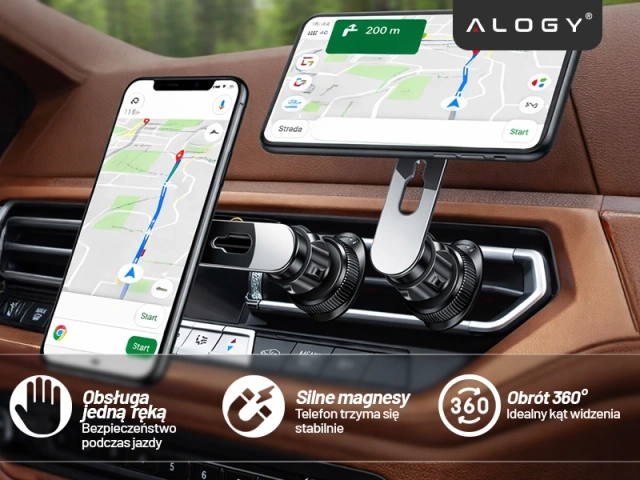 Alogy Uchwyt do samochodu samochodowy MagSafe Airvent car holder do telefonu do MagSafe na kratkę Czarny