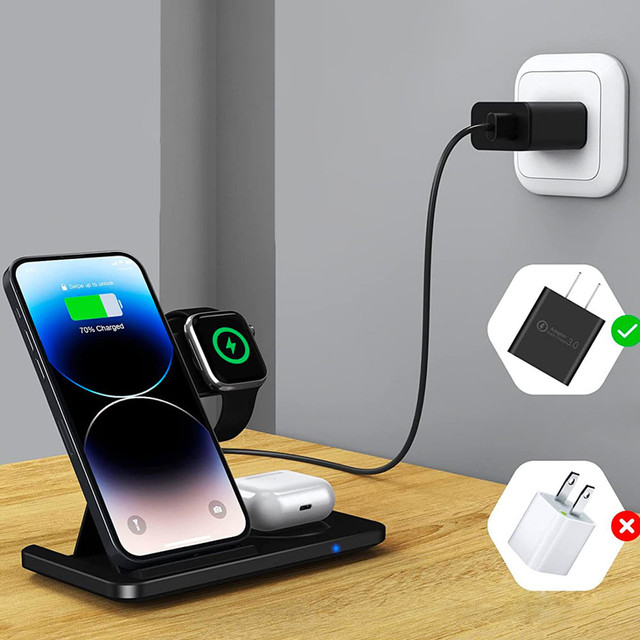 Alogy Ładowarka indukcyjna Qi 3w1 stacja ładująca do Apple iPhone AirPods Watch 15W QC 3.0 Czarna