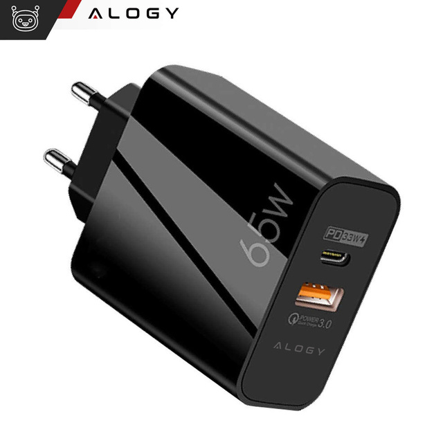 Alogy Ładowarka sieciowa szybka Quick Charge QC 3.0 USB-A + USB-C 65W Custom Fast Charger Black