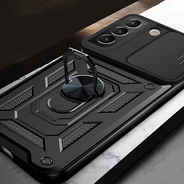 Alogy Etui na telefon obudowa z osłoną aparatu Camshield Stand Ring do Samsung Galaxy S22 Plus Czarne