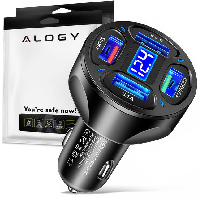 Alogy Car Ładowarka samochodowa 4x USB QC 3.0 66W szybka mocna do telefonu samochodu czarna