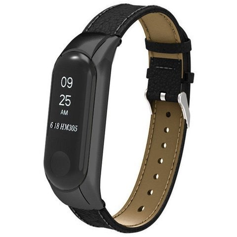 Pasek Alogy skórzany do Xiaomi Mi Band 3/4 eko skóra czarny