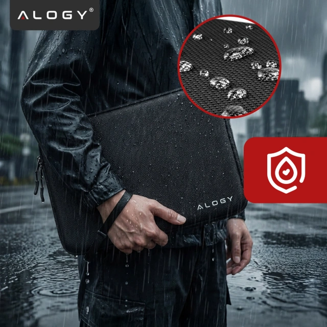 Torba na laptopa 13–14" do MacBook Air / Pro (M1 M2 M3 M4) – twarde etui ochronne Hard Foam, sztywna konstrukcja, ochrona przed uderzeniami i wilgocią – Alogy ShieldCase™ Czarna