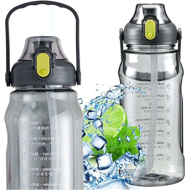 Alogy Butelka ze słomką Time Marker Water Bottle with Straw with Handle 1500ml Czarna