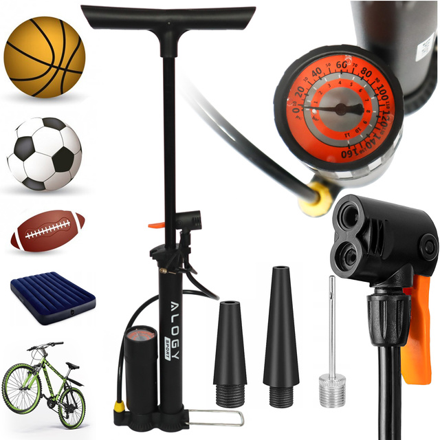 Alogy Pompka rowerowa 160psi z manometrem z uchwytem ręczna przenośna Czarna