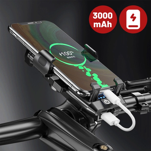 Alogy 4w1 Uchwyt rowerowy na telefon + lampka przednia + dzwonek na rower + Powerbank 3000mAh Bicycle Front Light