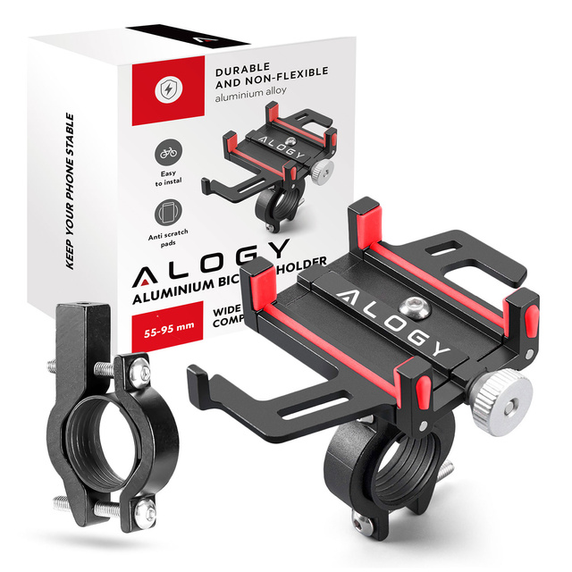 Alogy Uchwyt rowerowy Bike Phone Holder do telefonu 55-95mm na kierownicę na rower hulajnogę motor Czarny