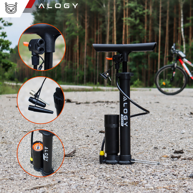 Alogy Pompka rowerowa 160psi z manometrem z uchwytem ręczna przenośna Czarna