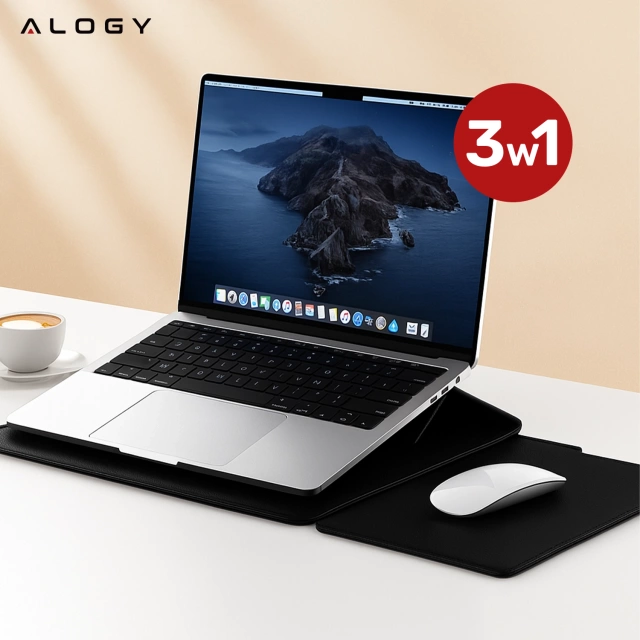 Torba na laptopa Alogy FlexCase Pro wielofunkcyjna rozkładana z podstawką i podkładką na myszkę do Macbooka 13/  14" Czarna