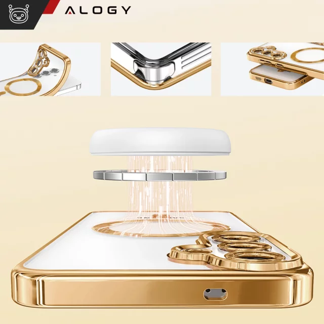 Etui do Samsung Galaxy S25 Alogy LuxeShield™️ Glamour Luxury Ring obudowa z osłoną aparatów Złote + Szkło