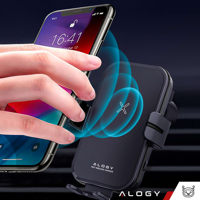 Alogy Uchwyt samochodowy Fast Wireless Charging Car Holder z Ładowarką Qi indukcyjną 15W do auta na kratkę