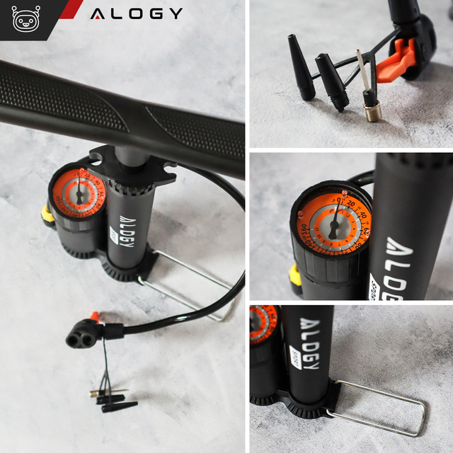 Alogy Pompka rowerowa 160psi z manometrem z uchwytem ręczna przenośna Czarna