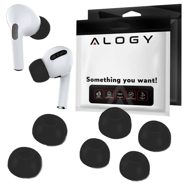 Alogy 6x Nakładki silikonowe zapamiętujące S M L do Apple AirPods Pro czarne