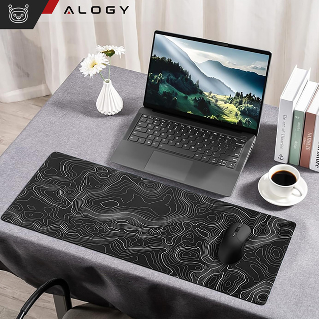 Alogy Podkładka na biurko pod myszkę mysz klawiaturę Mata ochronna antypoślizgowa gamingowa XL 80x40 cm Czarna Line Texture