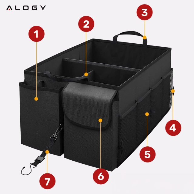Alogy Organizer samochodowy do bagażnika pojemny sztywny kufer XXL pokrowiec torba do auta Czarny