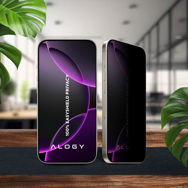 Szkło hartowane Prywatyzujące do Apple iPhone 16 Pro Max ochronne szkiełko na ekran 9H Alogy Privacy EasyShield™️ z ramką montażową