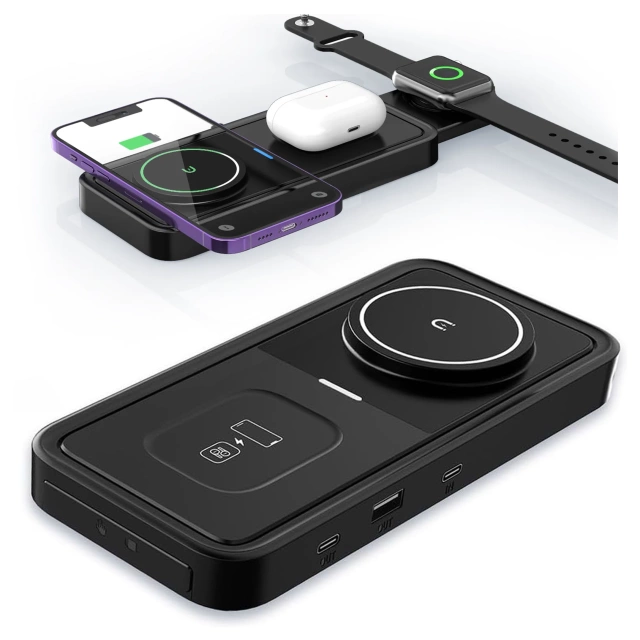 Ładowarka Indukcyjna Alogy Bezprzewodowa Qi PD QC 3.0 2w1 Szybka do Apple iPhone Airpods Watch Stacja ładująca stojak czarna 