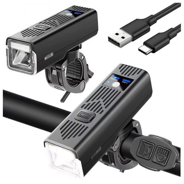 Lampka rowerowa przód LED przednia światło roweru z dzwonkiem przewodowym oświetlenie 450LM 2000MAH wodoodporna światełko na rower czarna