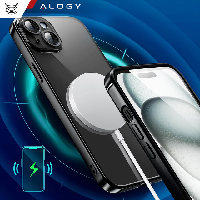 Alogy Etui do iPhone 15 Plus MagSafe Case Glamour Luxury Ring obudowa Czarne przezroczyste