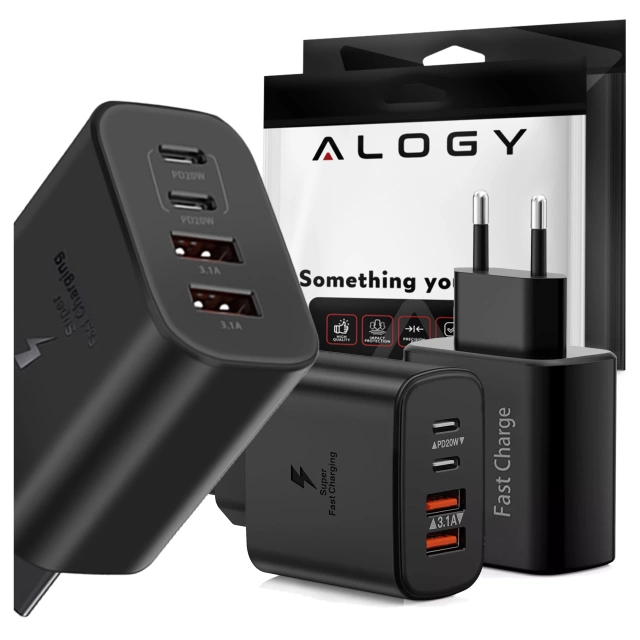 Ładowarka sieciowa 40W 2x USB 2x USB-C Alogy Super Fast Charger Szybkie ładowanie PowerDelivery PD Czarna