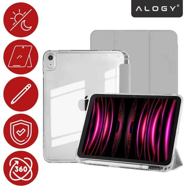 Etui do Apple iPad 11gen. 11" 2025 / 10gen. 10.9" 2022 Ochronne Hybrydowe z Miejscem na Rysik, Składana Okładka, Funkcja Podstawki, Alogy HybridBook™ Case  – Szare