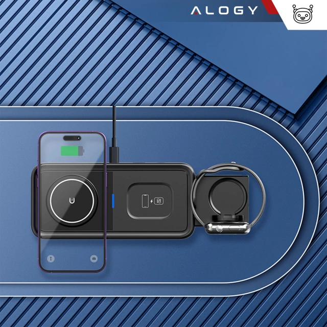 Ładowarka Indukcyjna Alogy Bezprzewodowa Qi PD QC 3.0 2w1 Szybka do Apple iPhone Airpods Watch Stacja ładująca stojak czarna 