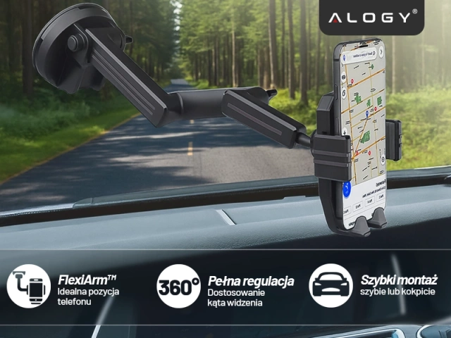 Uchwyt samochodowy na telefon 7.2" do tira busa ciężarówki koparki samochodu Długi 43cm na szybę kokpit Alogy Czarny