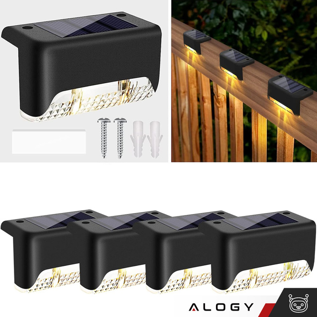 4x Lampa solarna ogrodowa LED na taras balkon schody balustradę z czujnikiem zmierzchu akumulator AAA zestaw 4 lampek