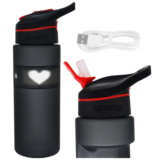 Butelka Bidon na Napoje LED, Inteligentna z Wyświetlaczem i Łącznością Bluetooth, Słomka, Motywacyjna, Wielokrotnego Użytku, Alogy FitBottle™ - Czarna