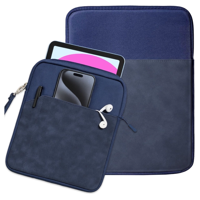 Torba Wsuwka Uniwersalna na tablet laptop 12–13" z Smyczką i Kieszonką, Ochronna, Wodoodporna, Miękkie Wnętrze Alogy SleeveBag™ – Etui do MacBook, iPad, Samsung, Lenovo, Xiaomi, Granatowy