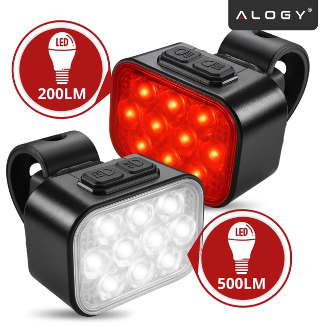 Lampka rowerowa LED Alogy DuoRide™ Lights Latarka na rower wodoodporne światło światełko na przód i tył przednia tylna 2 sztuki 10 LED