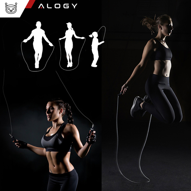 Alogy Sport Skakanka bokserska regulowana Crossfit Fitness z wymiennymi linkami łożyska wygodna szybka Czarna